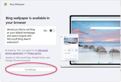 「Accept and manually install」を押した後の画面。下部に「Continue」ボタンが表示されている。