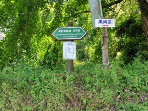 「高野参詣道　黒河道」と書かれた緑の標識の画像。