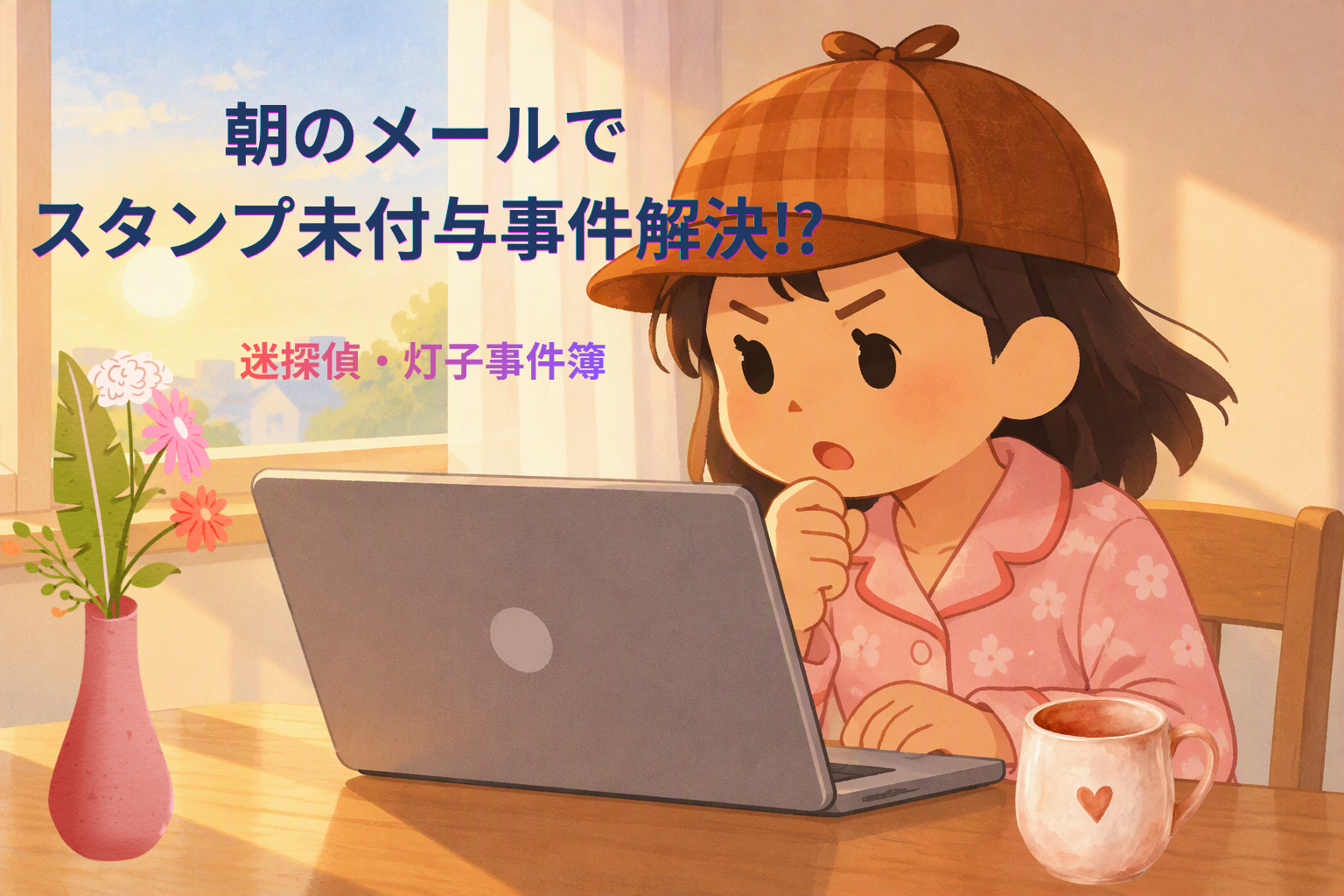 Microsoft Rewardsのスタンプ未付与問い合わせ結果をメールで確認し、驚く迷探偵・灯子のイラスト